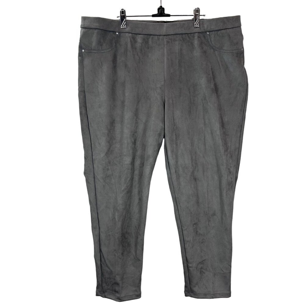 Ruby Rd. 2X Gray Suede-Like Womens Pants Stretch Elastic Waist Pull On